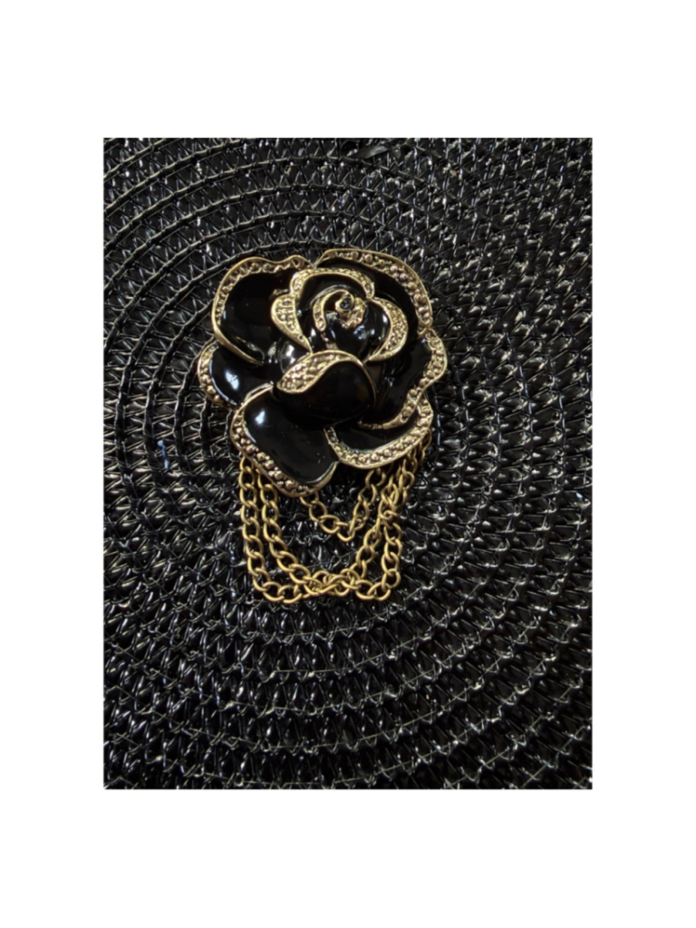 Black Gold Rose Brooch Pin One Size